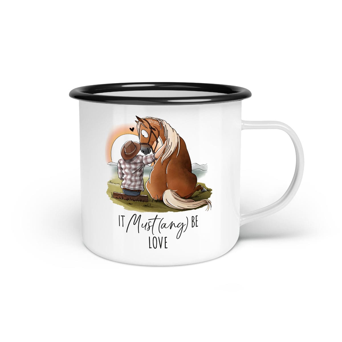 Emaille-Tasse "It Must(ang) be love"