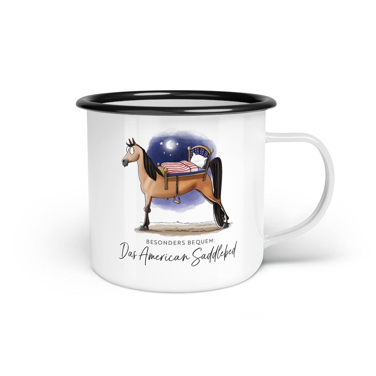 Emaille-Tasse "American Saddlebed"