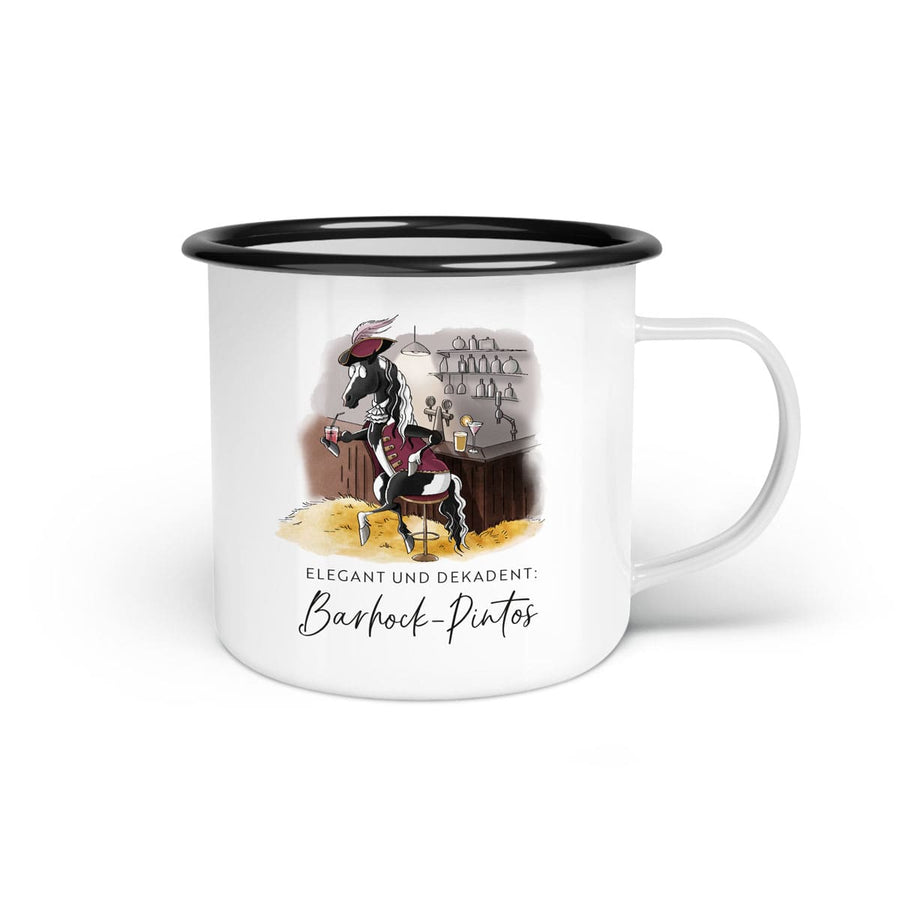 Emaille-Tasse "Barhock-Pintos"