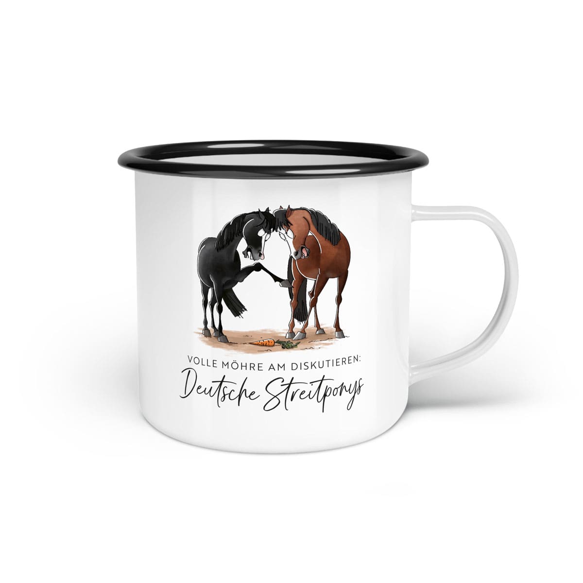Emaille-Tasse "Deutsche Streitponys"