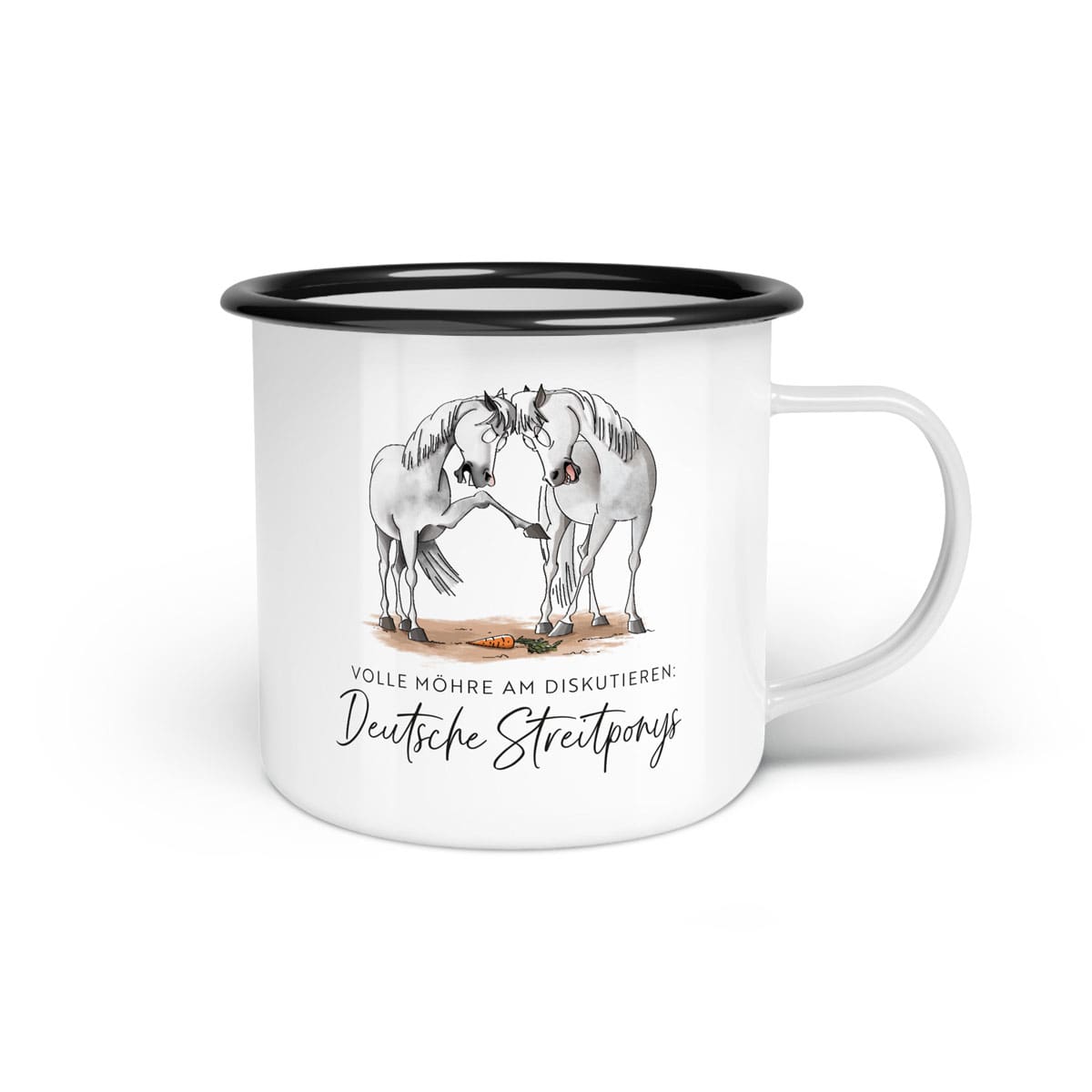 Emaille-Tasse "Deutsche Streitponys"