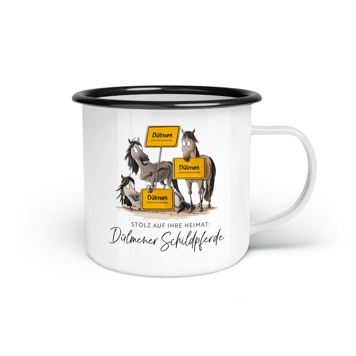Emaille-Tasse "Dülmener Schildpferde"