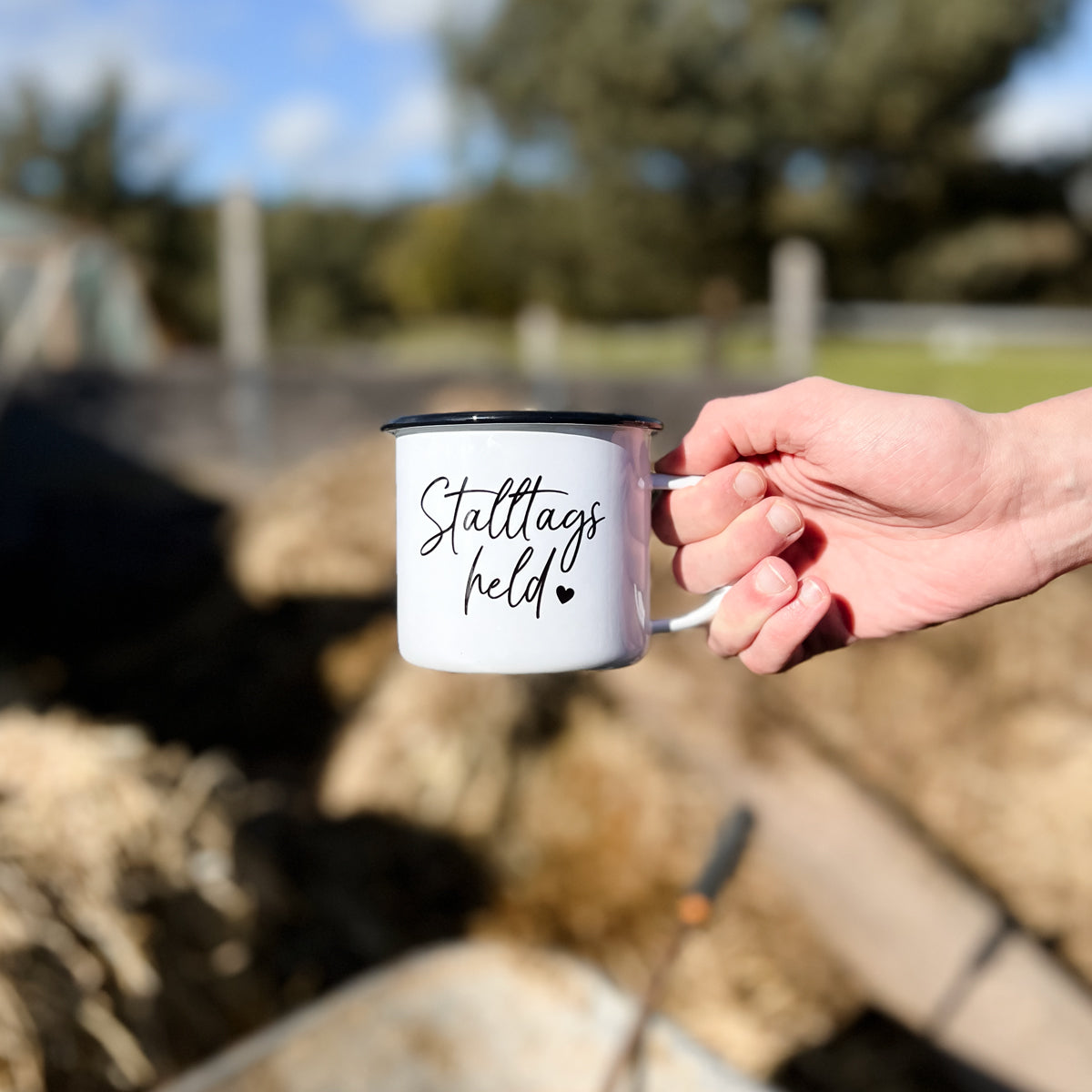 Emaille-Tasse "Stalltagsheld"