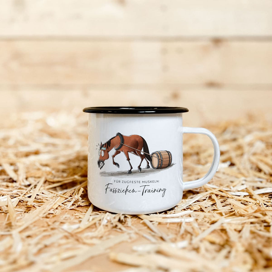 Emaille-Tasse "Fassziehen-Training"