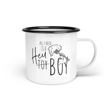 Emaille-Tasse "Heu-Boy"