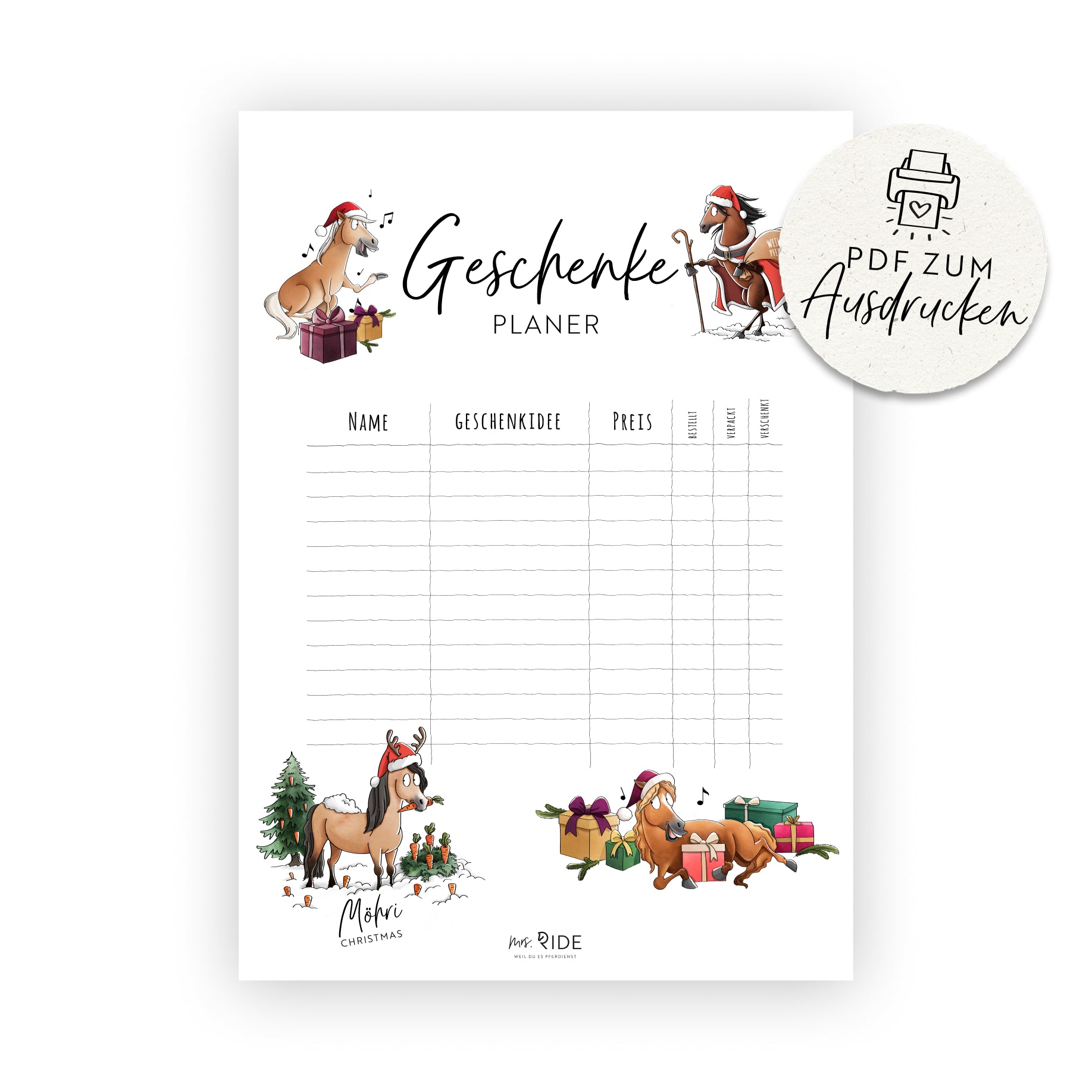 X-Mas Geschenke-Planer Druckvorlage