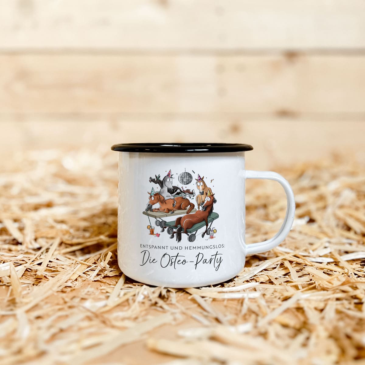 Emaille-Tasse "Osteo-Party"