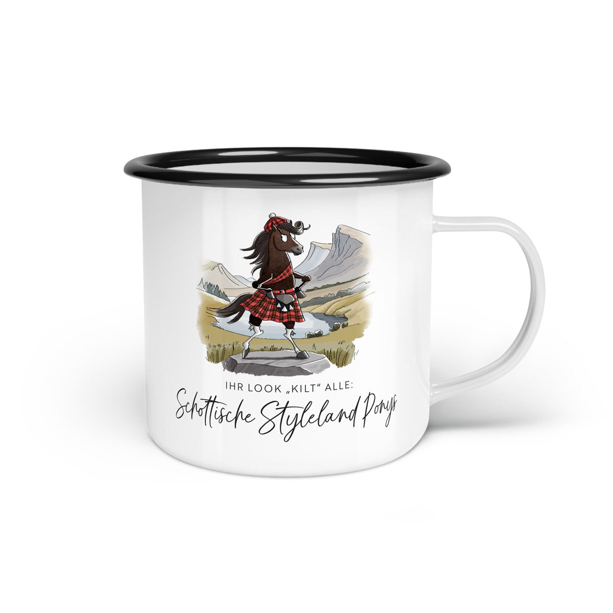 Emaille-Tasse "Schottisches Styleland Pony"