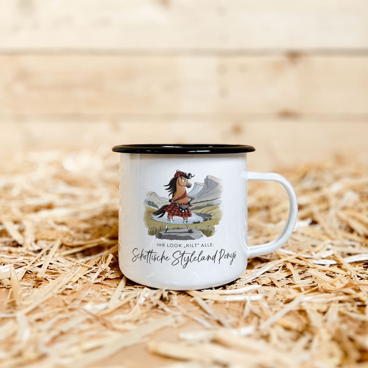 Emaille-Tasse "Schottisches Styleland Pony"