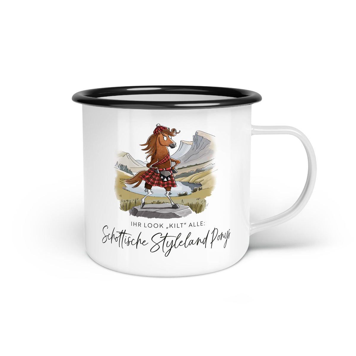 Emaille-Tasse "Schottisches Styleland Pony"