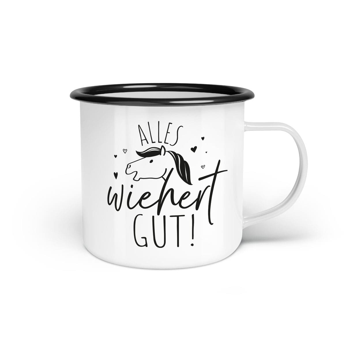 Emaille-Tasse "Alles wiehert gut"