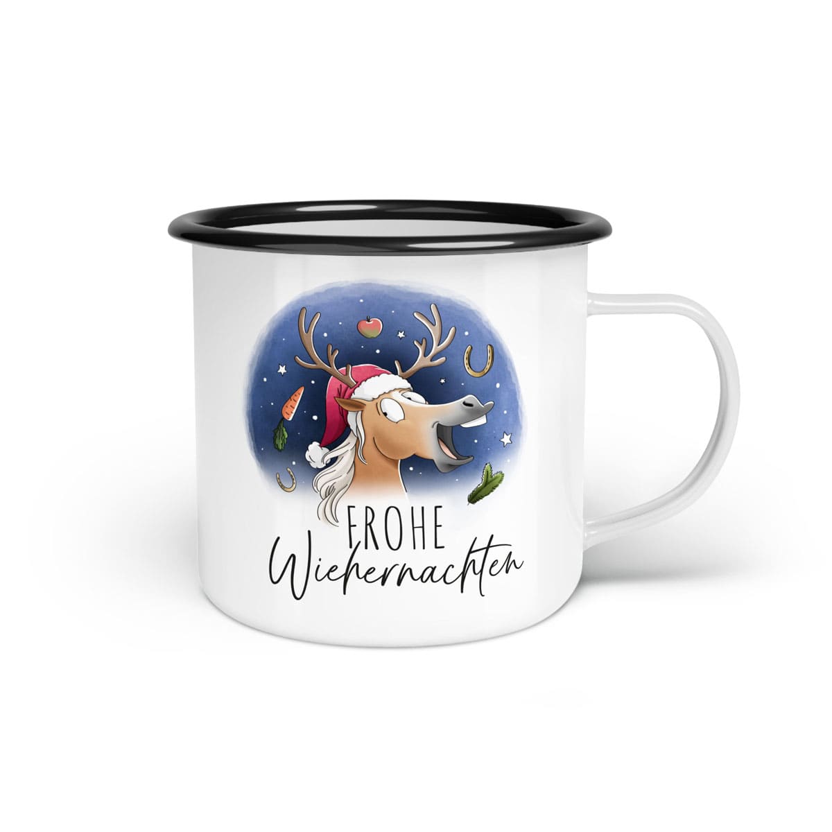 Emaille-Tasse "Frohe Wiehernachten"
