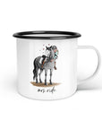 Emaille-Tasse "Mrs. ride"