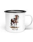 Emaille-Tasse "Mrs. ride"