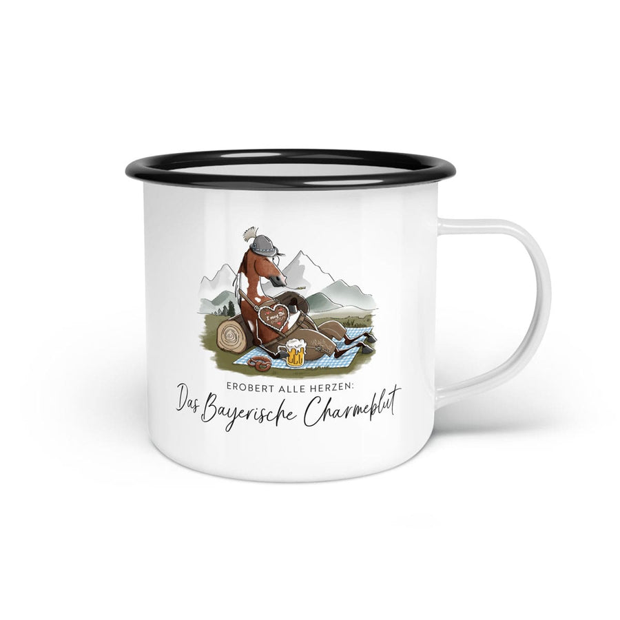 Emaille-Tasse "Bayerisches Charmeblut"