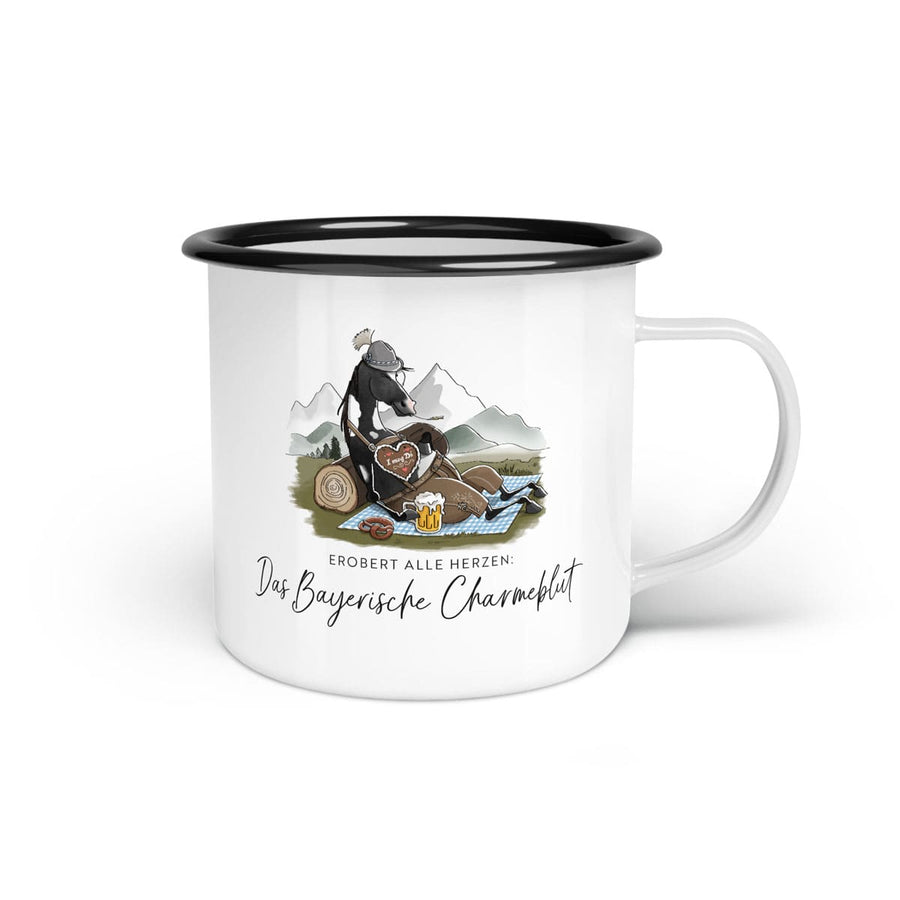 Emaille-Tasse "Bayerisches Charmeblut"