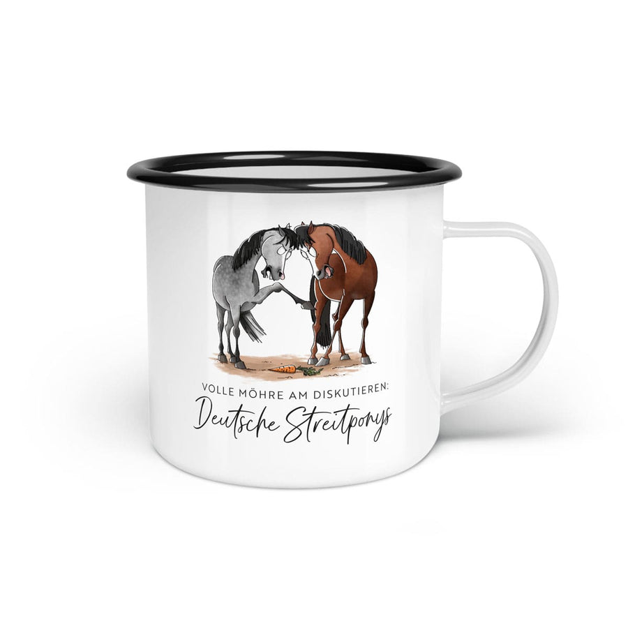 Emaille-Tasse "Deutsche Streitponys"