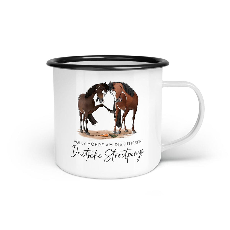 Emaille-Tasse "Deutsche Streitponys"