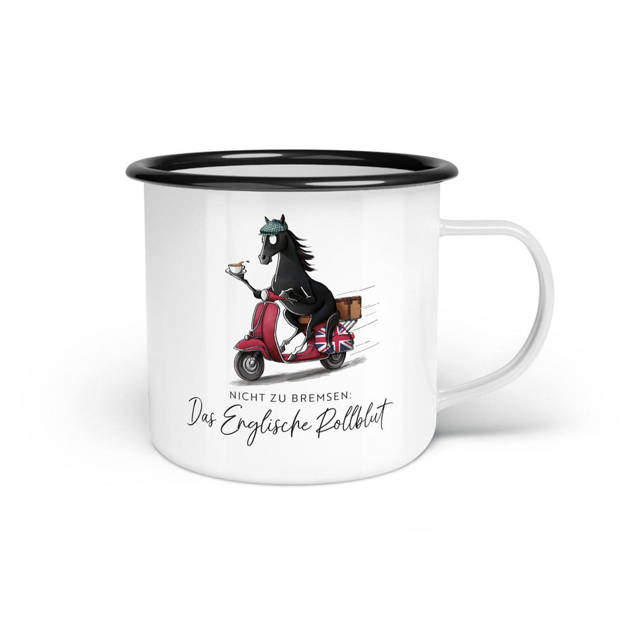 Emaille-Tasse "Englisches Rollblut"