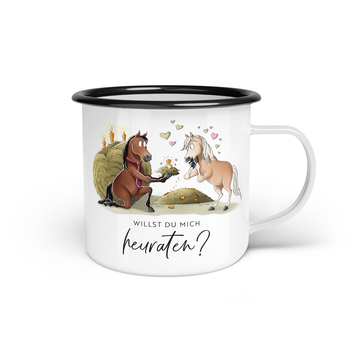 Emaille-Tasse "Willst du mich heuraten?"