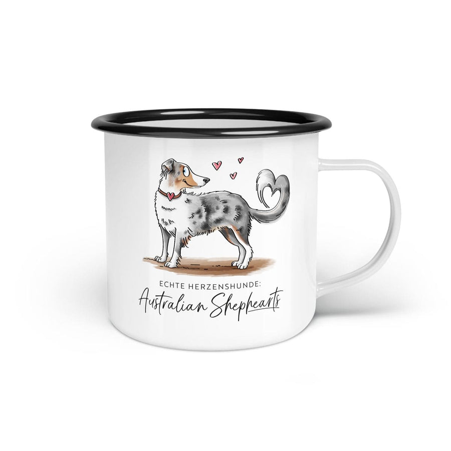 Emaille-Tasse "Australian Shephearts"