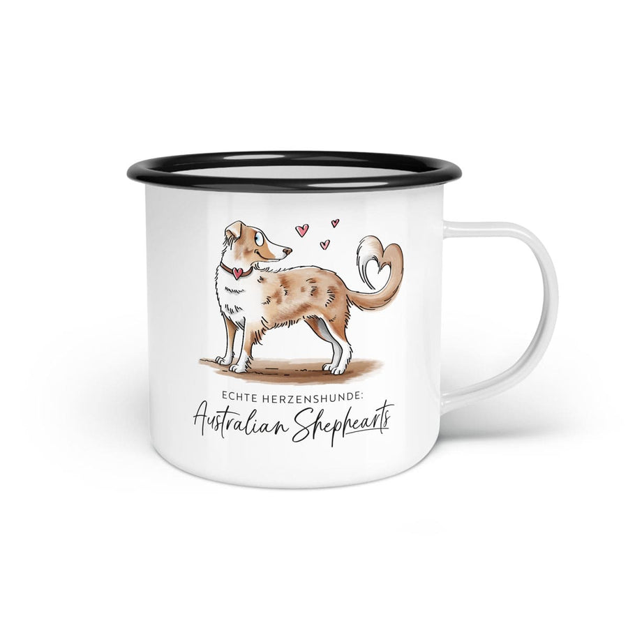 Emaille-Tasse "Australian Shephearts"