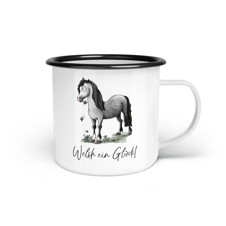 Emaille-Tasse "Welsh ein Glück!"