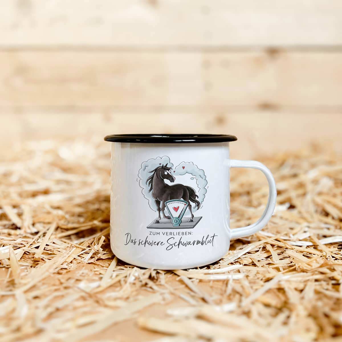 Emaille-Tasse "Schweres Schwarmblut"