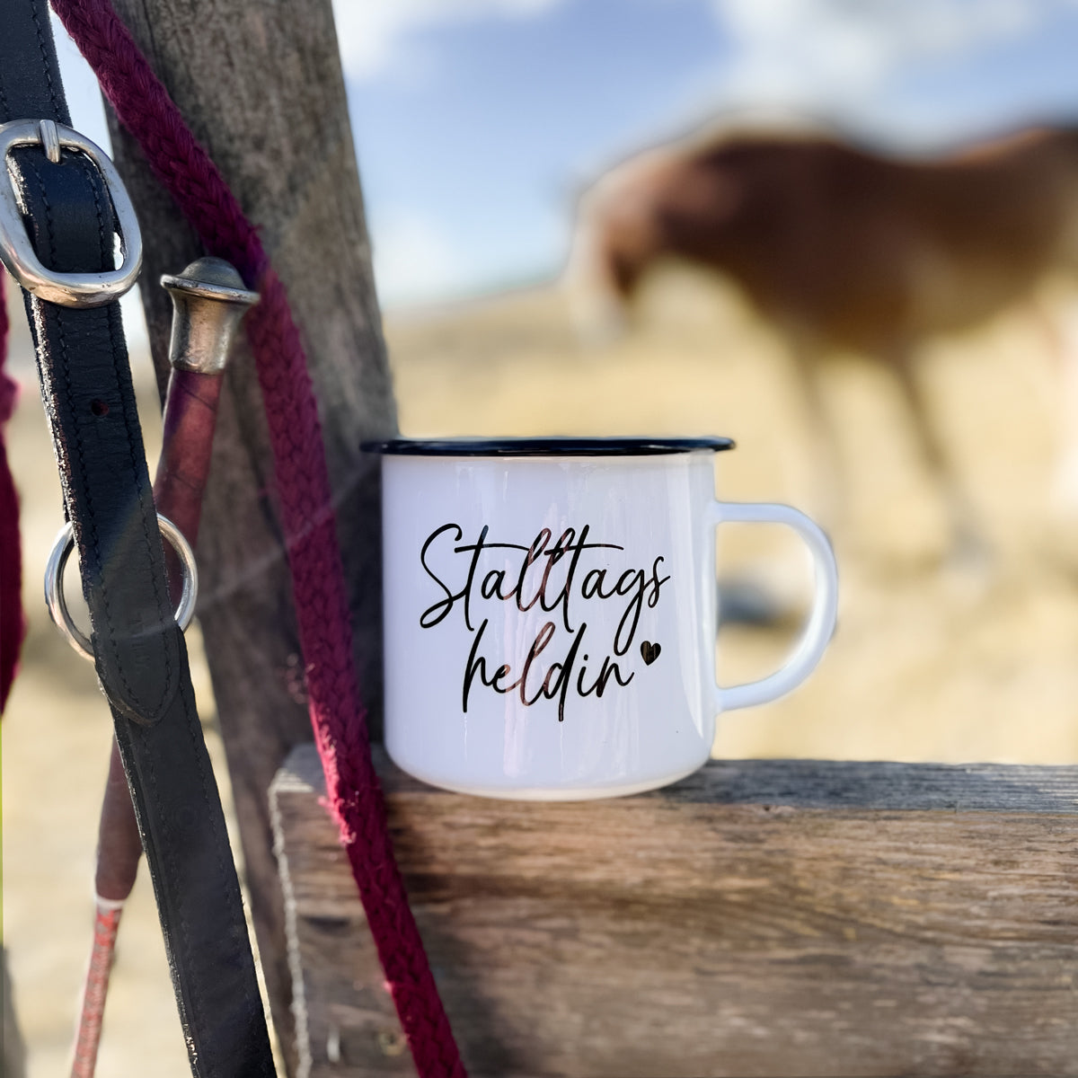 Emaille-Tasse "Stalltagsheldin"