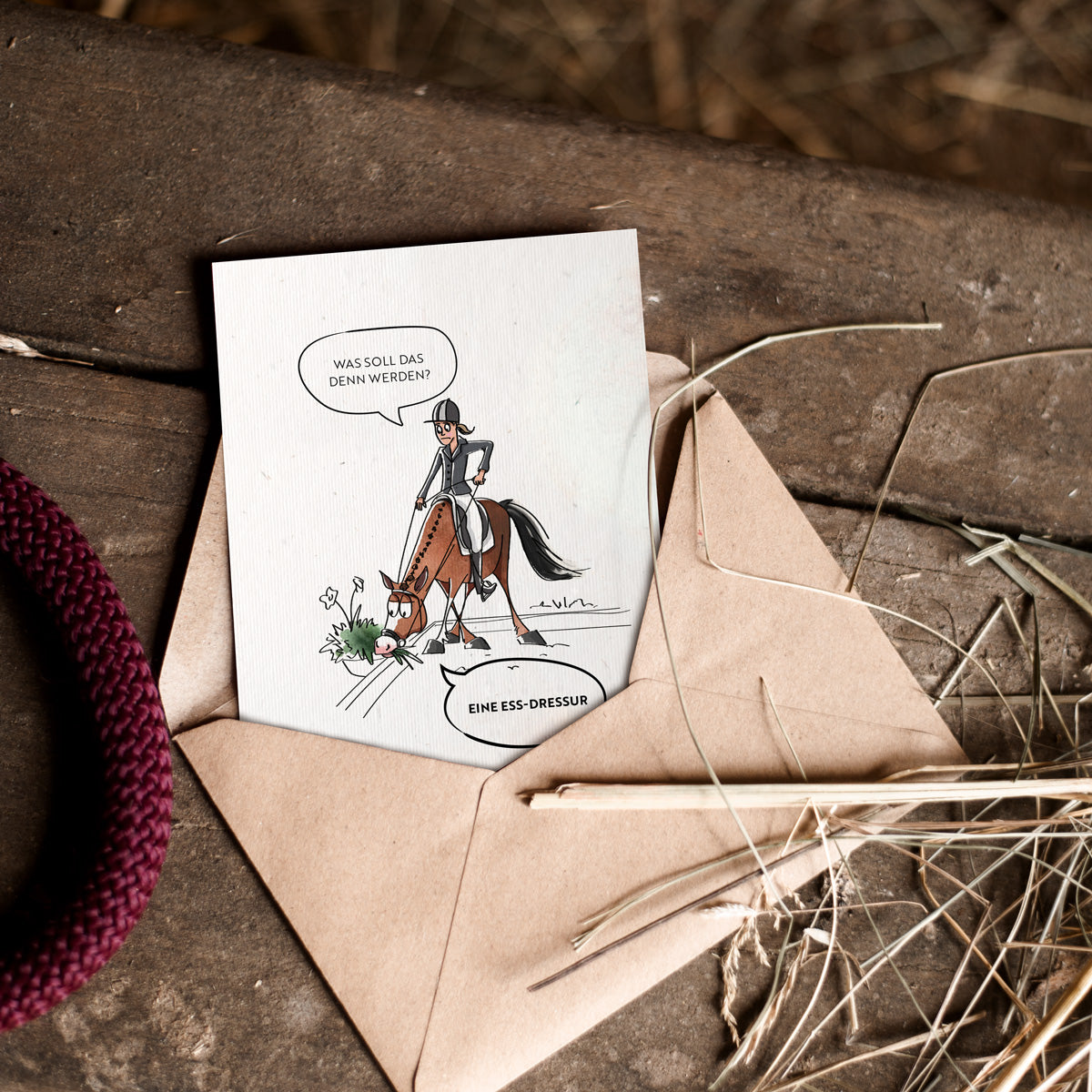 Strohpapier-Postkarte "Ess-Dressur"