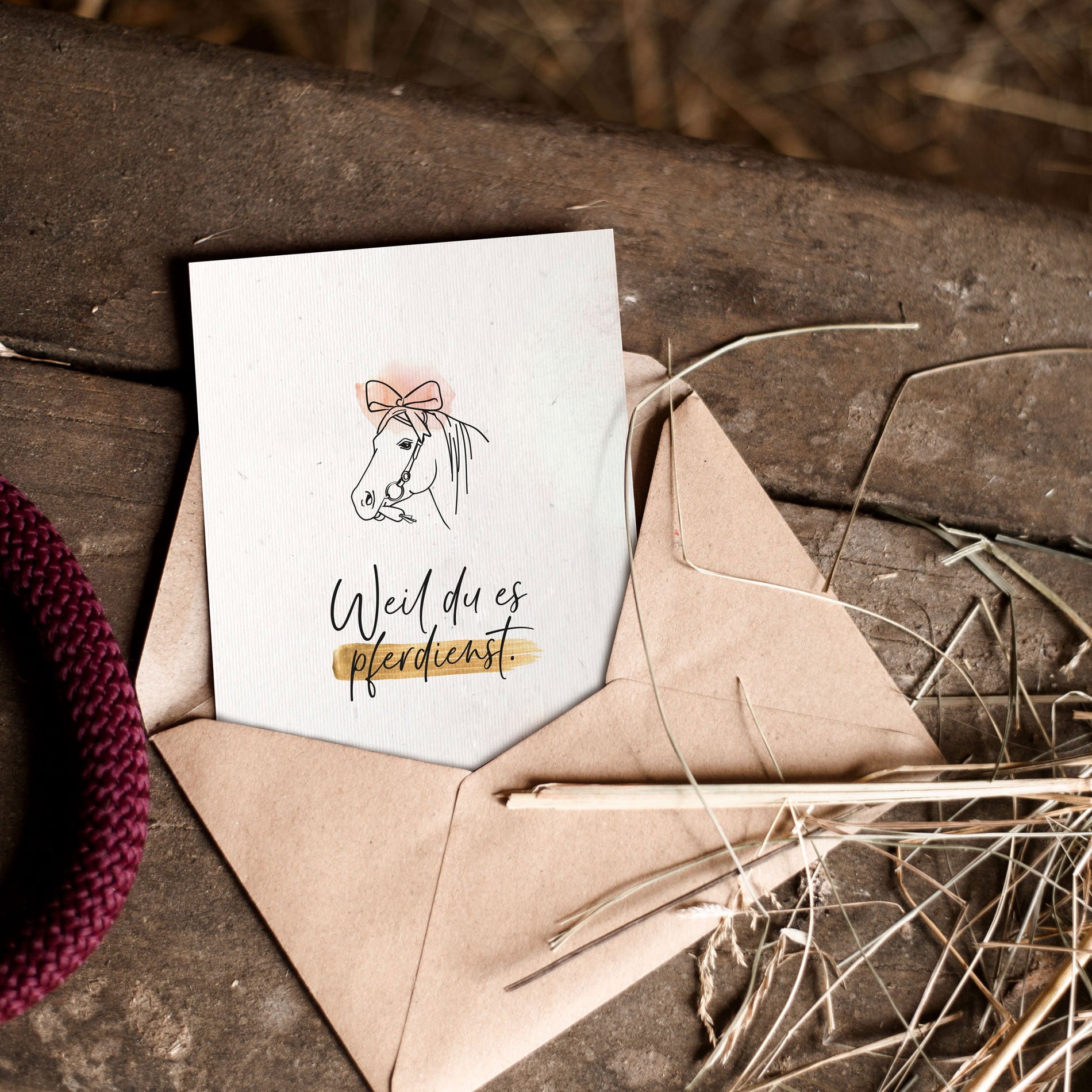 Strohpapier-Postkarte "Weil du es pferdienst"