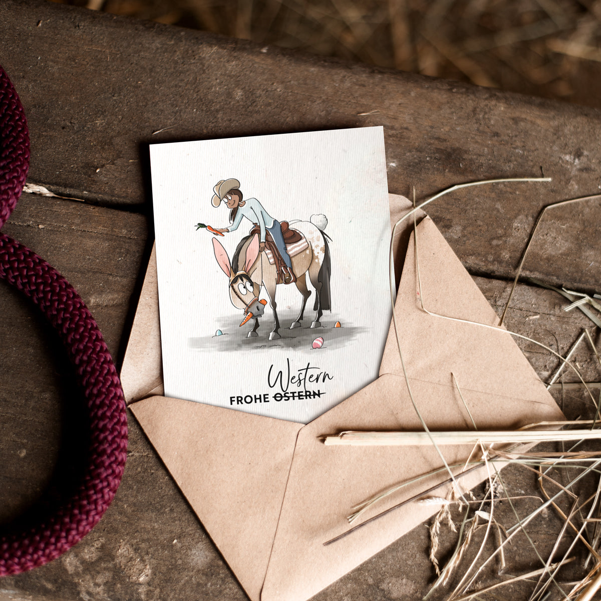 Strohpapier-Postkarte "Frohe Western"