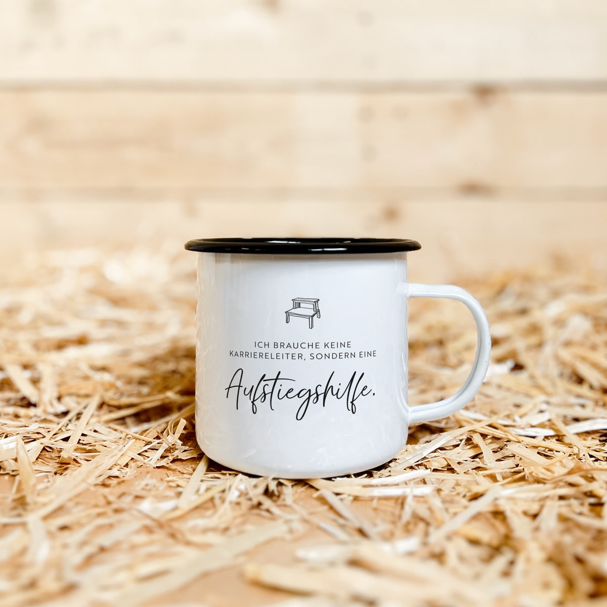 Emaille-Tasse "Aufstiegshilfe"